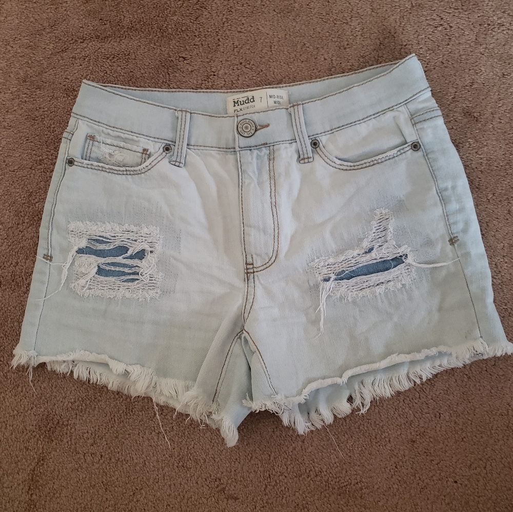 Mudd Mid Rise Midi Ultra Light Wash Blue Shorts